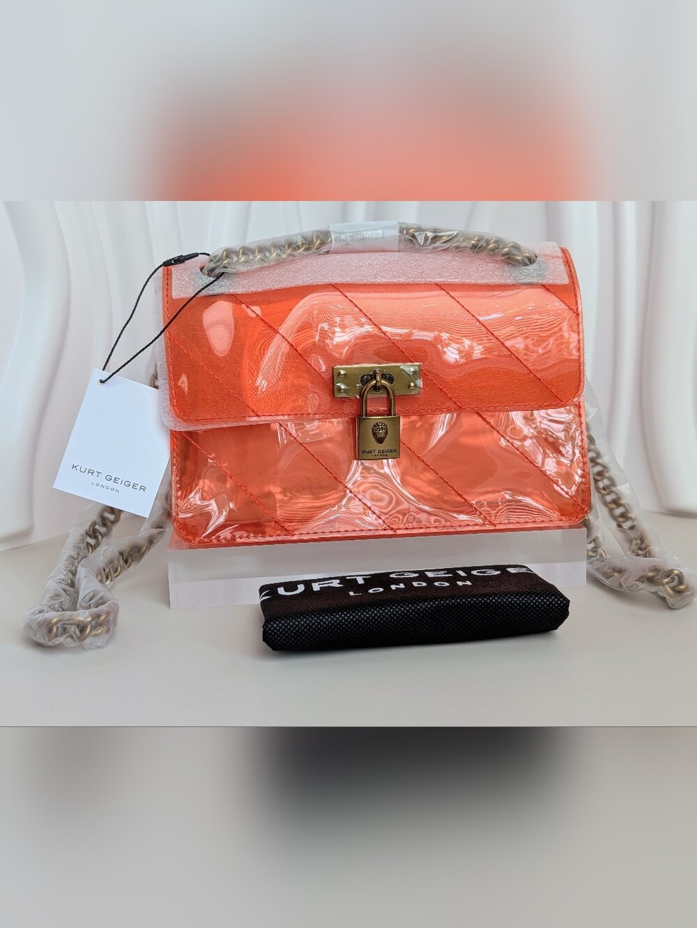 NWT Kurt Geiger London Mini Brixton Vinyl Crossbody Orange Stadium Bag